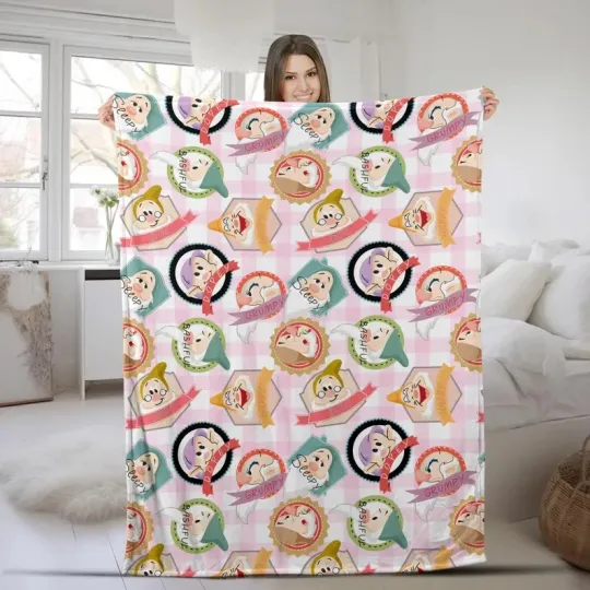 Discover Disney Snow White And Seven Dwarfs Sticker Collage Customize Fleece Blanket