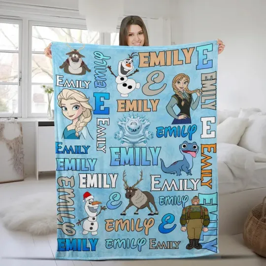 Discover Disney Frozen Elsa & Characters Pattern Winter Customize Fleece Blanket