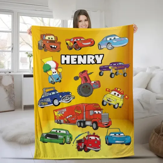 Discover Disney Cars Lightning Mcqueen Friends Golden Background Customize Fleece Blanket