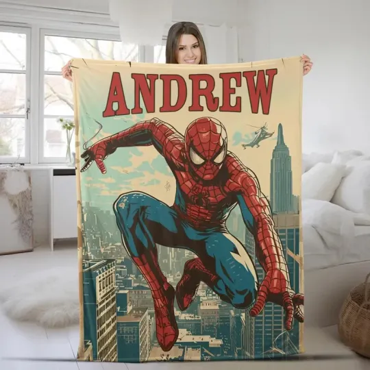 Discover Disney Marvel Spiderman Swinging Through City Customize Fleece Blanket
