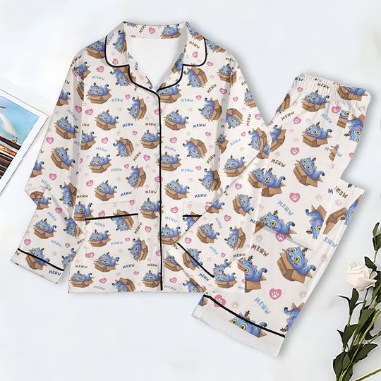 Derpy Tiger Pajamas Set, Kpop Demon Hunter Pajamas Set, Mira Rumi Joey Sleepwear, Meow Pajama Set, Huntrix Fan Gift, Music Pajama Set