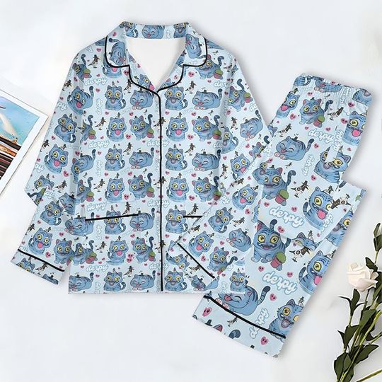 Discover Derpy Tiger Pajamas Set, Kpop Demon Hunter Pajamas Set, Mira Rumi Joey Sleepwear, Demon Hunter Merch, Huntrix Fan Gift, Music Pajama Set