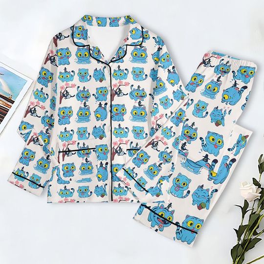 Derpy Tiger Pajamas Set, Derpy Tiger Kpop Pajamas Set, Mira Rumi Joey Sleepwear, Demon Hunter Merch, Huntrix Fan Gift, Music Pajama Set