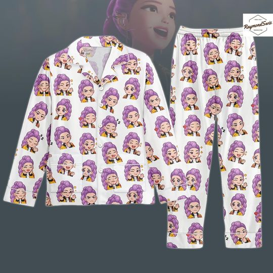Discover Kpop Demon Hunters PJs Long Set, Rumi Thick Pajamas, Huntr/x Button PJs, Rumi Kpop Demon Hunter PJs Set, Rumi Pyjama, Gift for Kpop Fan