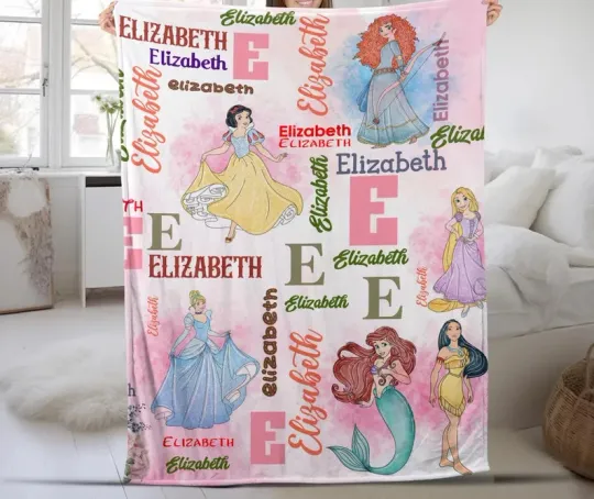 Discover Disney Princesses WDW Disneyland Watercolor Girl Trip Customize Fleece Blanket