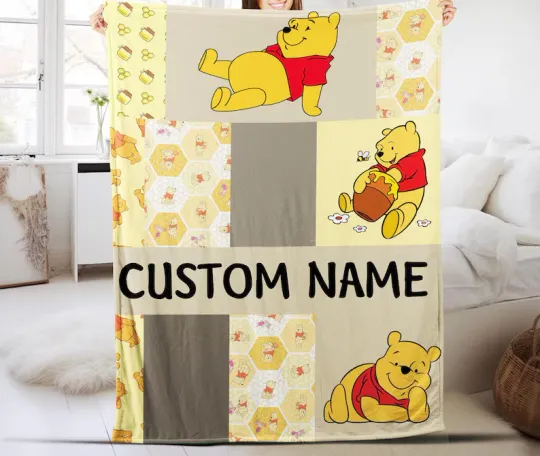 Discover Disney Classic Winnie The Pooh Vintage Yellow Bear Customize Fleece Blanket