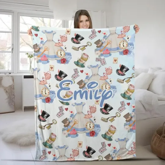 Disney Alice In Wonderland Cheshire Cat Queen Of Hearts Customize Fleece Blanket