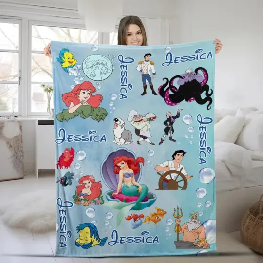 Discover Disney The Little Mermaid Ariel Princess & Characters Customize Fleece Blanket