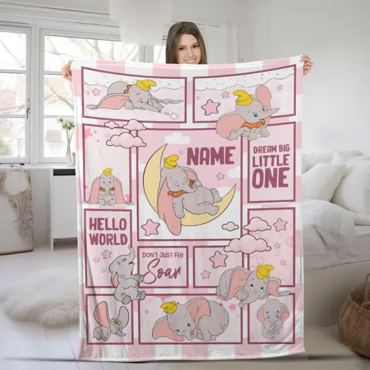 Discover Disney Dumbo Cute Elephant Pink Customize Fleece Blanket