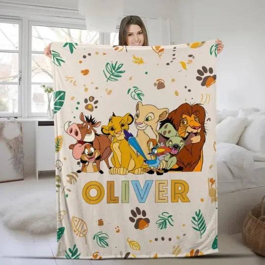 Discover Disney Lion King Mufasa Simba Timon Pumbaa Jungle Lines Customize Fleece Blanket