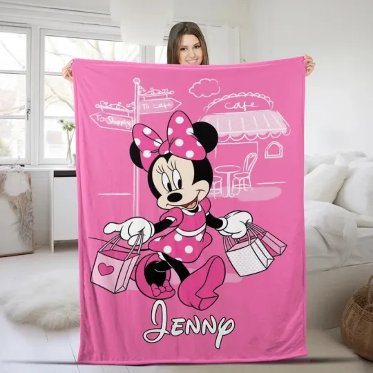 Discover Disney Minnie Mouse Shopping Day Pink Customize Fleece Blanket