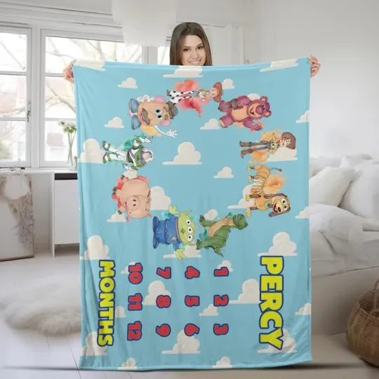 Discover Disney Toy Story Milestone Months Blue Sky Customize Fleece Blanket
