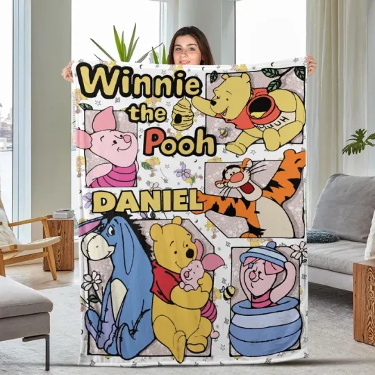 Discover Disney Winnie The Pooh And Friends Floral Pattern Customize Fleece Blanket
