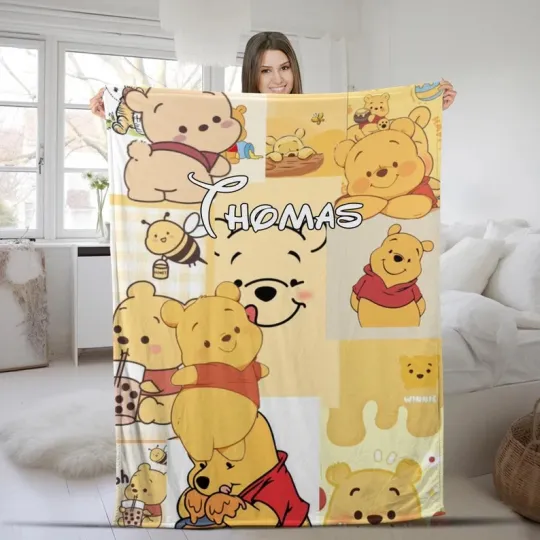 Disney Winnie The Pooh Cute Art Honey Milk Tea Customize Fleece Blanket