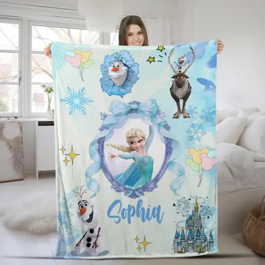 Discover Disney Frozen Queen Elsa Friends Magic Kingdom Winter Customize Fleece Blanket