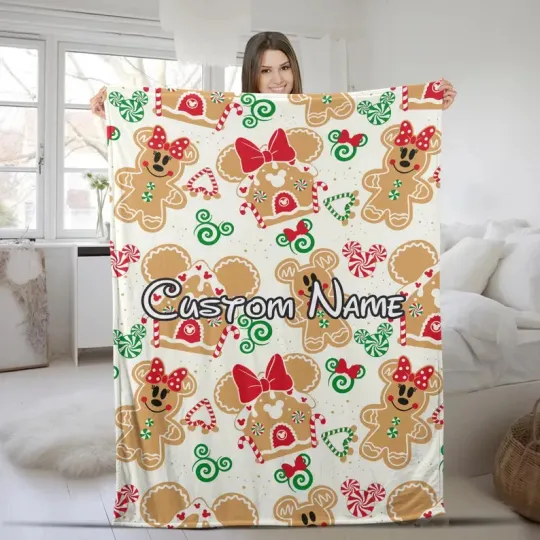 Disney Gingerbread Christmas Ginger Cookies Christmas Customize Fleece Blanket