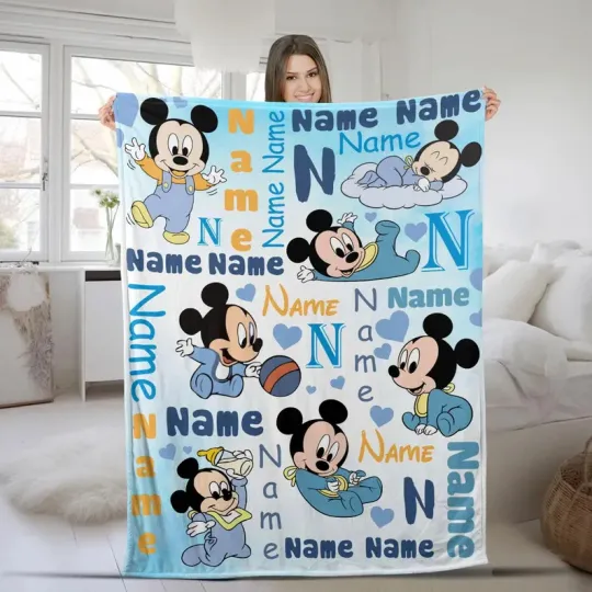 Discover Disney Mickey Mouse Baby Version Disneyland Christmas Customize Fleece Blanket