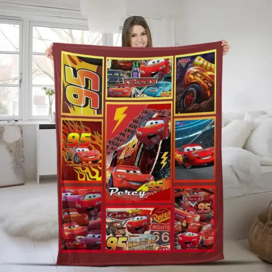 Discover Disney Cars Lightning McQueen Red Multiple Graphics Customize Fleece Blanket