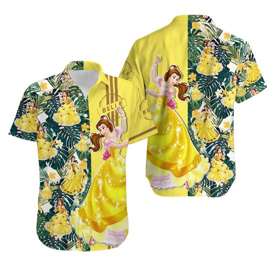 Belle Princess Beauty and the Beast Hawaiian Button Down Shirt