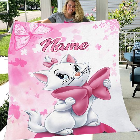 Personalized Name Baby Disney Marie Blanket, The Aristocats Fleece Mink Sherpa Blanket, Family Throw Blanket, Birthday Gift