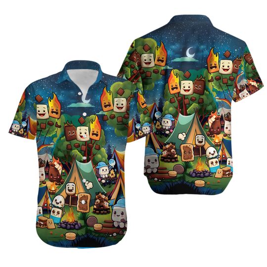 Roasting Marshmallow Camp Hawaiian Shirt, Marshmallow Shirt, Camping Shirt