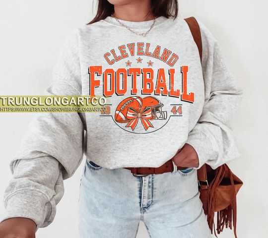 Discover Vintage Cleveland Football Football Sweatshirt, Game day Football, American Football Sweatshirt