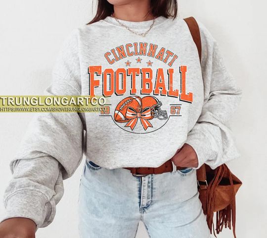 Discover Vintage Cincinnati Football Sweatshirt, Game day Football, American Football Sweatshirt
