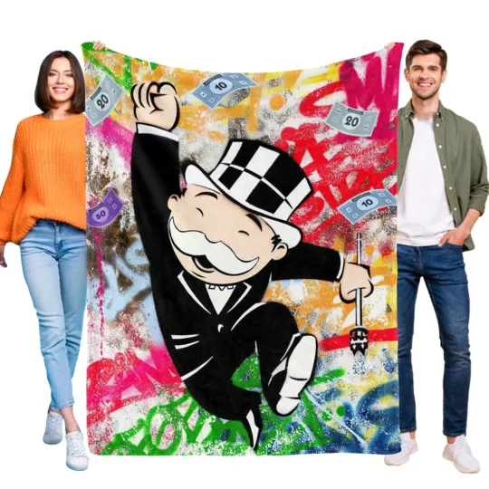 Monopoly Blanket Flannel for Bed Sofa Cozy Birthday Gift