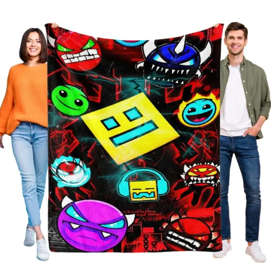 Geometry Dash Blanket Flannel for Bed Sofa Couch Cozy for Kids