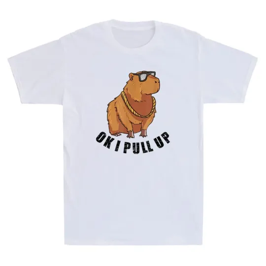 Discover Ok I Pull Up Funny Capybara Glasses Dank Meme Vintage Men's Short Sleeve T-Shirt