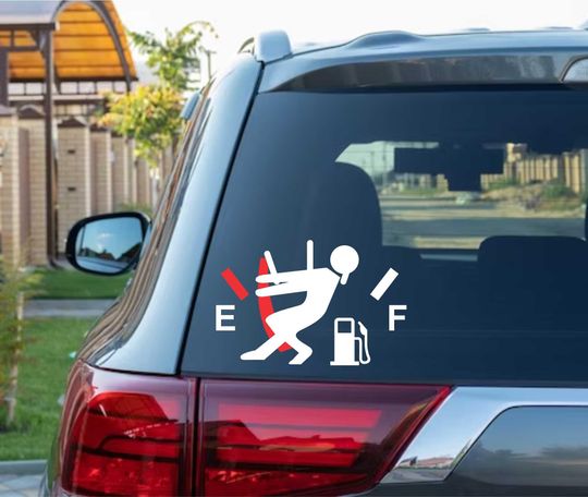 Discover funny gas guzzler empty tank decal window bumper sticker