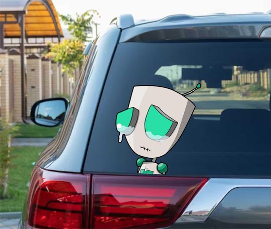 Invader Zim Gir Crying Sad Peeking Peek Peekabo Bumper Window Vinyl Decal Cute Dog Anime Cartoon Stickers Meme