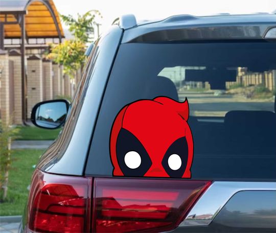 Deadpool Funny Peeking Peek Peekabo Bumper Window Vinyl Decal Cute boy Anime Cartoon Marvel Disney Stickers Meme Dead Pool