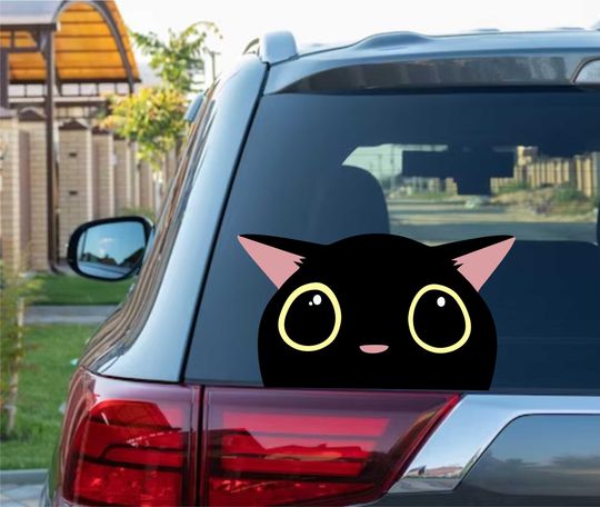 Discover Cute Black Cat Peeking Peek Peekabo Bumper Window Vinyl Decal Stickers Meme LOL Kitty Cat