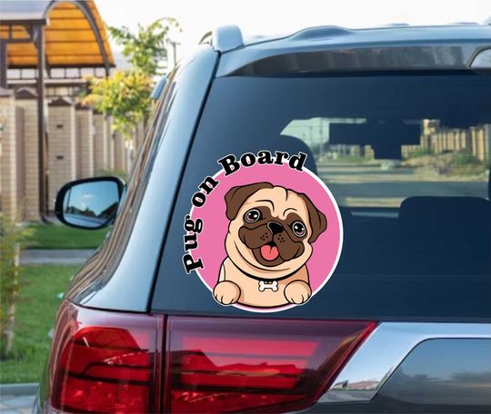Discover Cute pug on board decal fawn Peeking Peek Peekabo Peekers Bumper Window Vinyl Decal Cute Puppy Funny Stickers