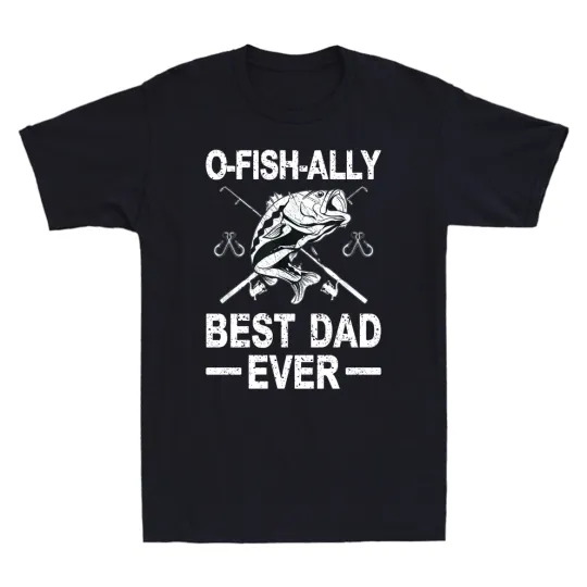 Discover Funny Fishing Dad Fisherman Best Dad Ever Fish Vintage Men's T-Shirt Black Tee