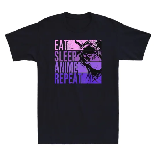Discover Eat Sleep Anime Repeat Anime Love Gift Idea Girl Vintage Men's T-Shirt Funny Tee