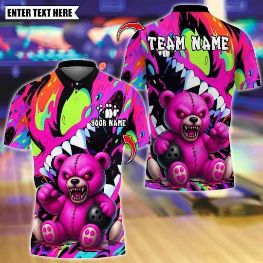 Discover Custom Bowling Polo Shirt, Wild Bear Polo Shirt, Gift For Him