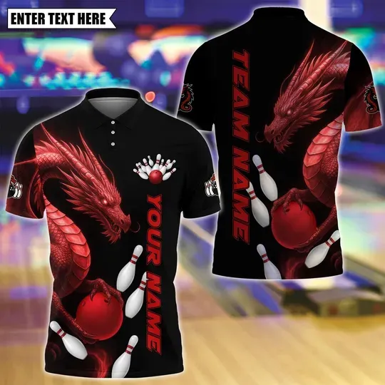 Custom Bowling Polo Shirt, Dragon Polo Shirt, Gift For Him