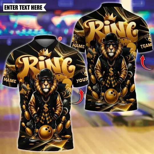Discover Custom Bowling Polo Shirt, King Lion Polo Shirt, Gift For Him