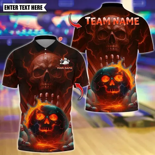 Discover Custom Bowling Polo Shirt, Skull Polo Shirt, Gift For Him