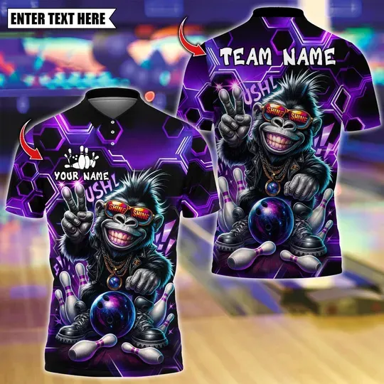 Discover Custom Bowling Polo Shirt, Bowling Hiphop Gorilla Polo Shirt, Gift For Him