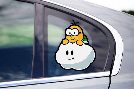 Cute Lakitu Mario bros cloud turtle Peeking Peekers Peekabo Bumper Window Vinyl Decal Cartoon Video Game Stickers