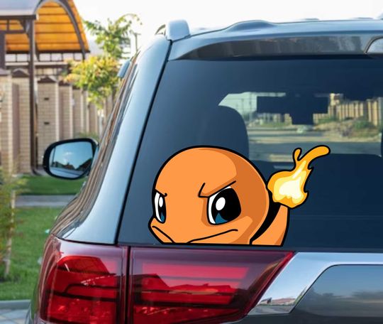 Cute Charmander Fire Tail Peeking Peek Peekabo Peekers Bumper Window Vinyl Decal Anime Fire Dragon Stickers