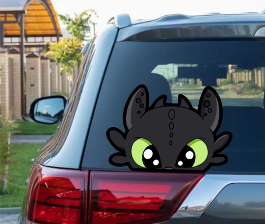 Discover Cute Black Dragon Peeking Peek Peekabo Peekers Window Vinyl Decal Cartoon Stickers Meme Movie