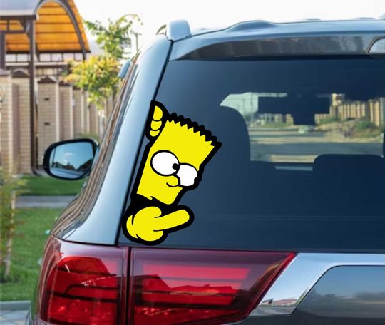 Bart Middle Finger on The Side Peeking Peek Peekabo Peekers Bumper Window Vinyl Decal The Simpsons Stickers
