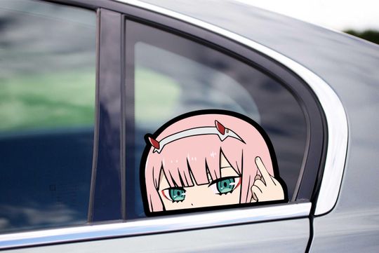 Zero2 Middle Finger Meme Peeking Peek Peekabo Peekers Bumper Window Vinyl Decal Sexy Anime Cute Girl Stickers Darling in the Darling in the Franx