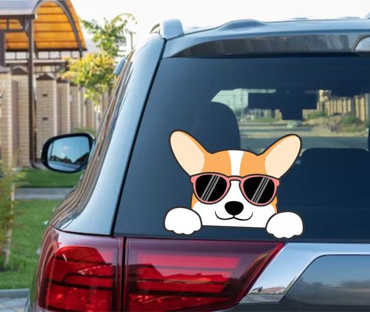 Cute Corgi with Glasses Dog Peeking Peek Peekabo Peekers Bumper Window Vinyl Decal Puppy Stickers