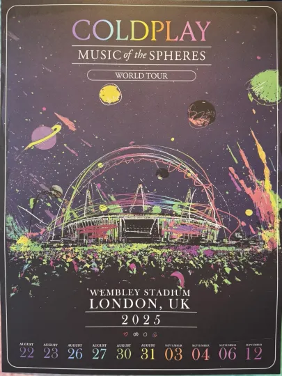 Discover Coldplay Music of the Spheres World Tour 2025 Wembley Stadium London Poster
