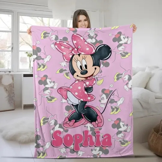 Discover Disney Minnie Mouse Big Graphic Magic Kingdom Pink Customize Fleece Blanket